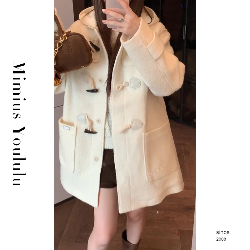 【mimius】游鹿鹿 高奢线学院风牛角扣休闲羊毛大衣 F09220