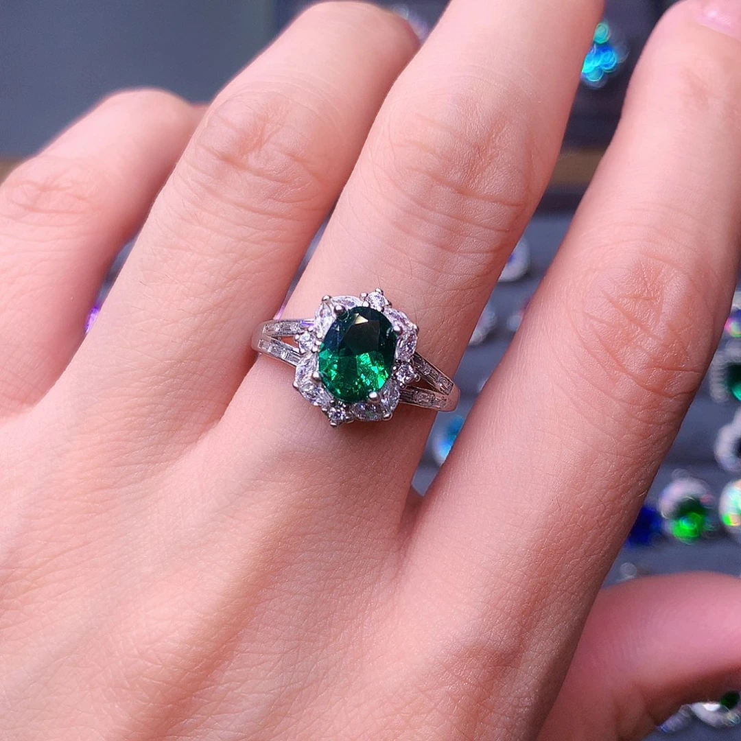 祖母绿戒指银S925镶嵌