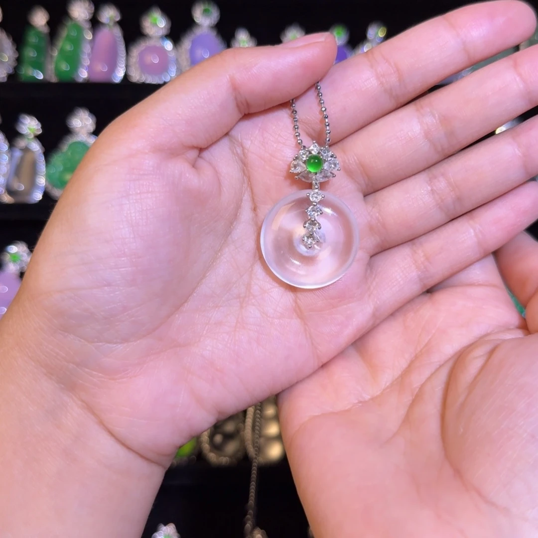 石英质玉银S925镶嵌吊坠(赠链)