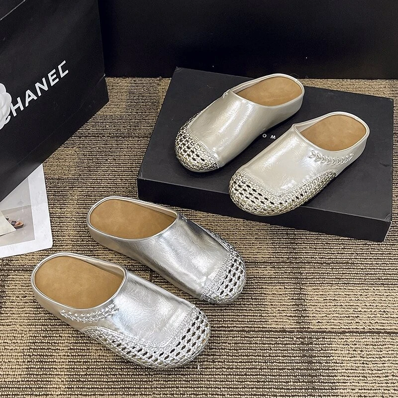 35-42码大码半拖鞋2025年新款女士圆头时尚百搭夏季单鞋罗马凉拖