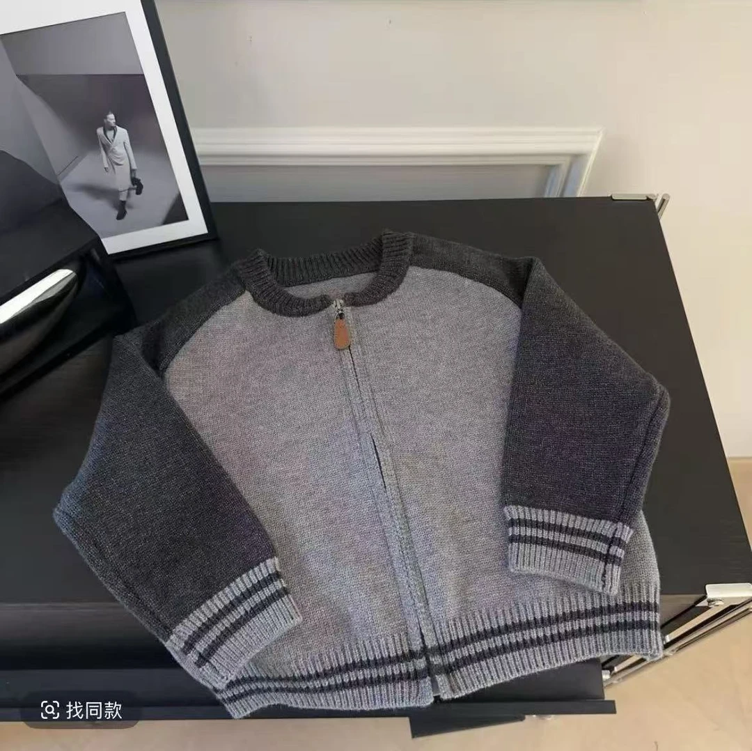 韩系慵懒风~儿童秋装针织条纹套头毛衣翻领针织衫男童上衣