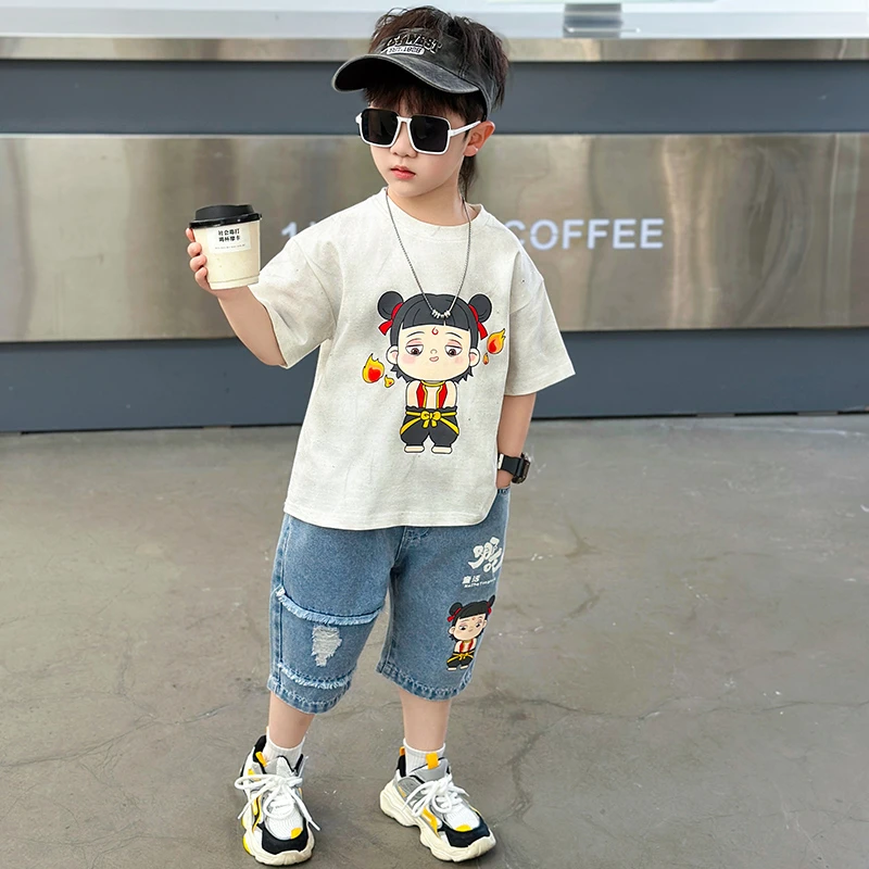 男童夏装套装2025新款儿童夏季短袖两件套酷帅气宝宝衣服哪吒薄款