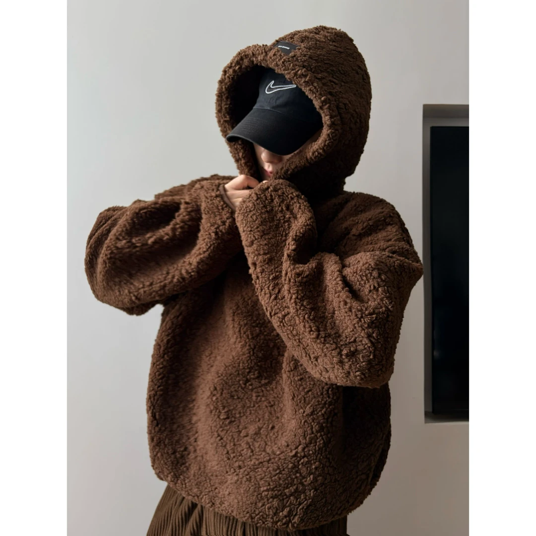 dannyandzee冬季复古百搭重磅高克重厚实保暖连帽泰迪绒厚卫衣888