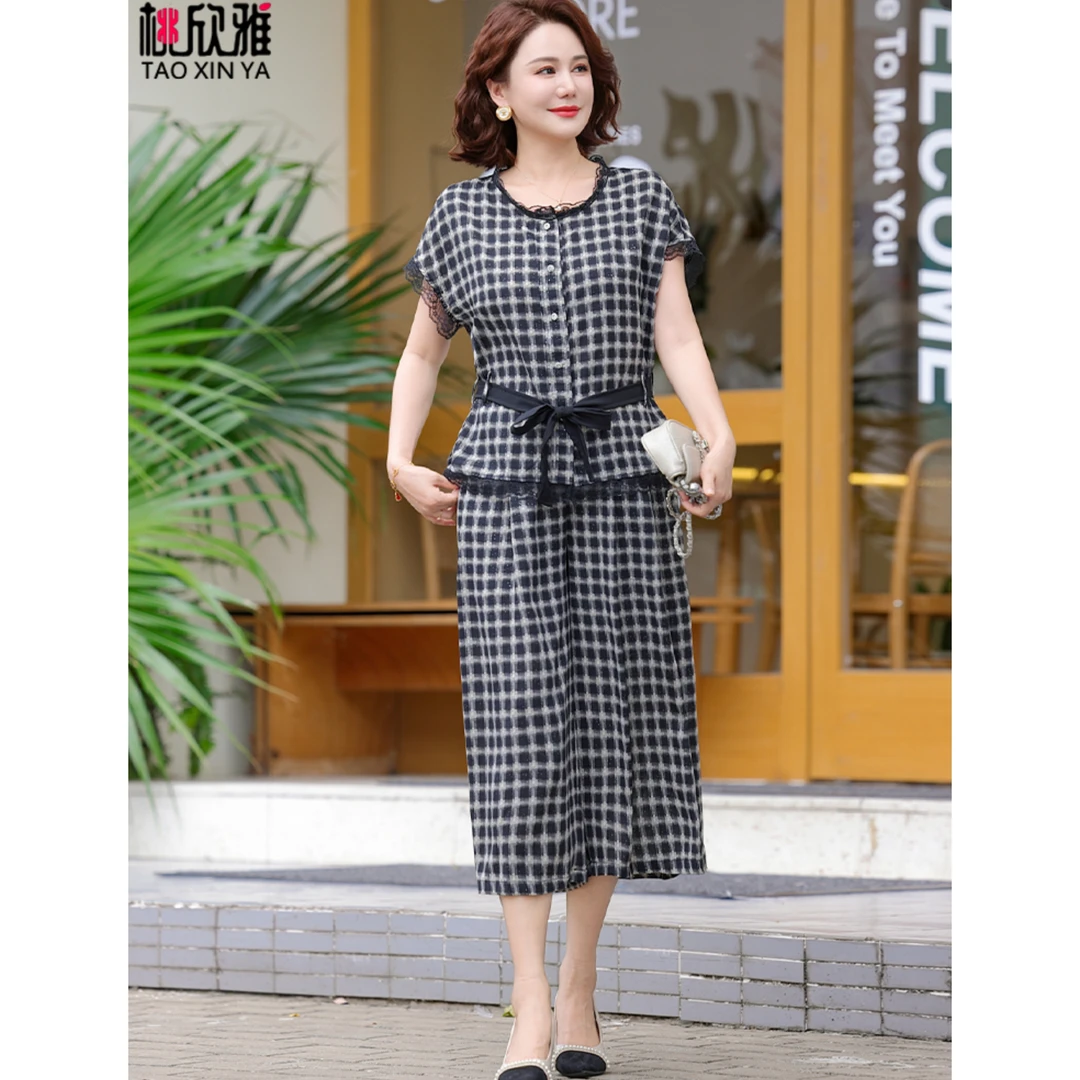 中年妈妈短袖套装2025新款洋气中老年女装夏装贵夫人时尚洋气上衣