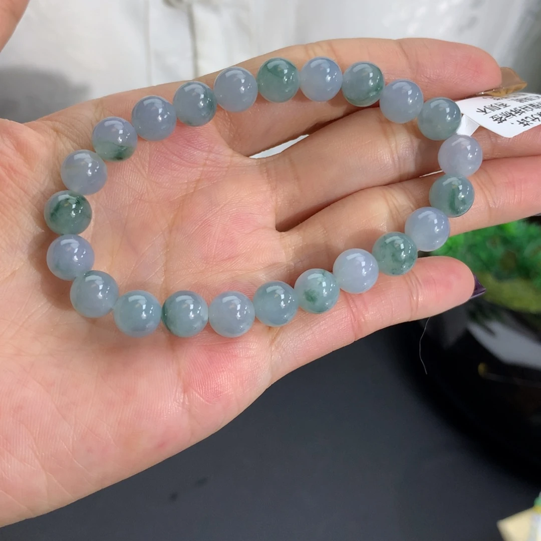 未镶嵌手链翡翠卡8胶蓝飘花手串