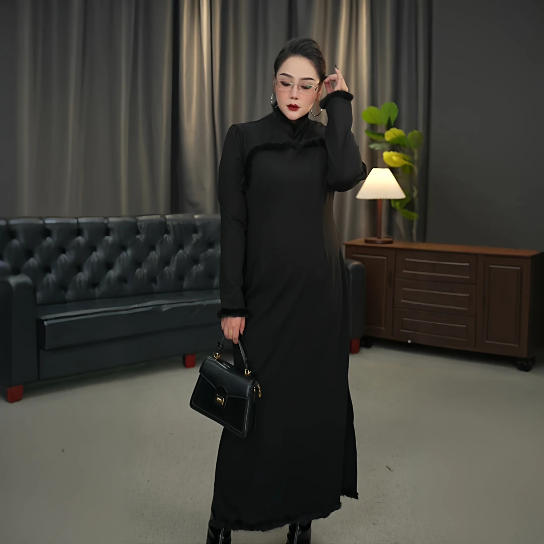 伊馨大码2025秋新高级感复古新中式改良旗袍收腰显瘦包臀连衣裙