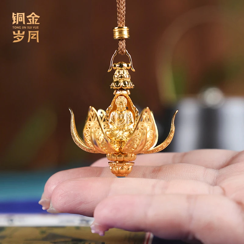 铜金岁月《花开见佛》内佛999银 手工花丝花开见佛装饰铜摆件