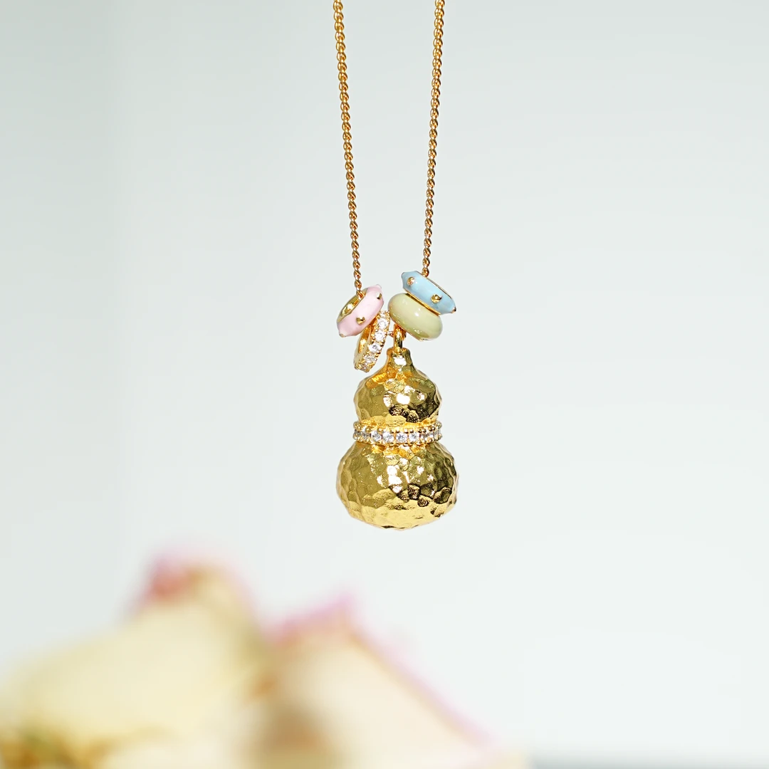 坠链均925银 锤纹葫芦点钻套链