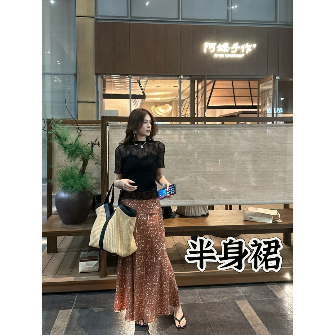 【YANG】夏季新款复古印花设计师款摆裙半身裙YY-453