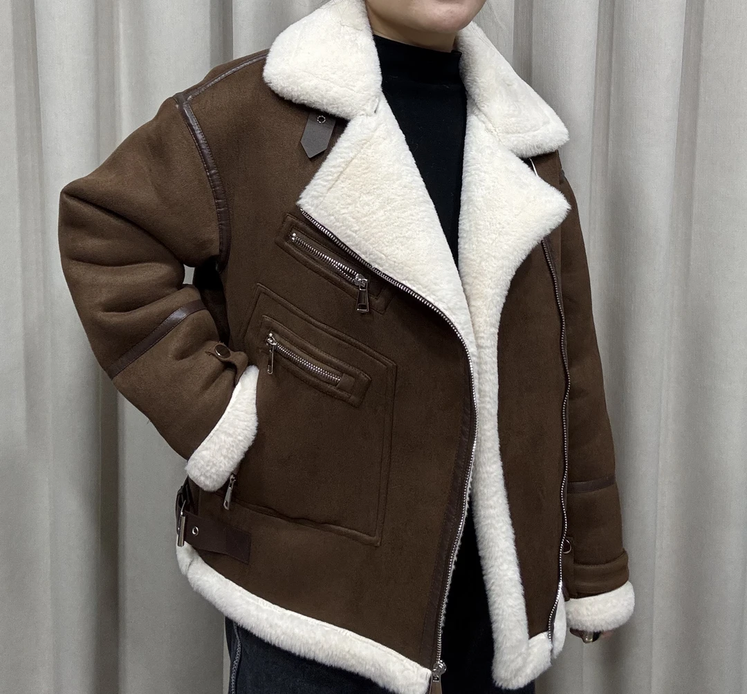 女款冬季机车服加绒加厚保暖大码夹克潮流男装外套