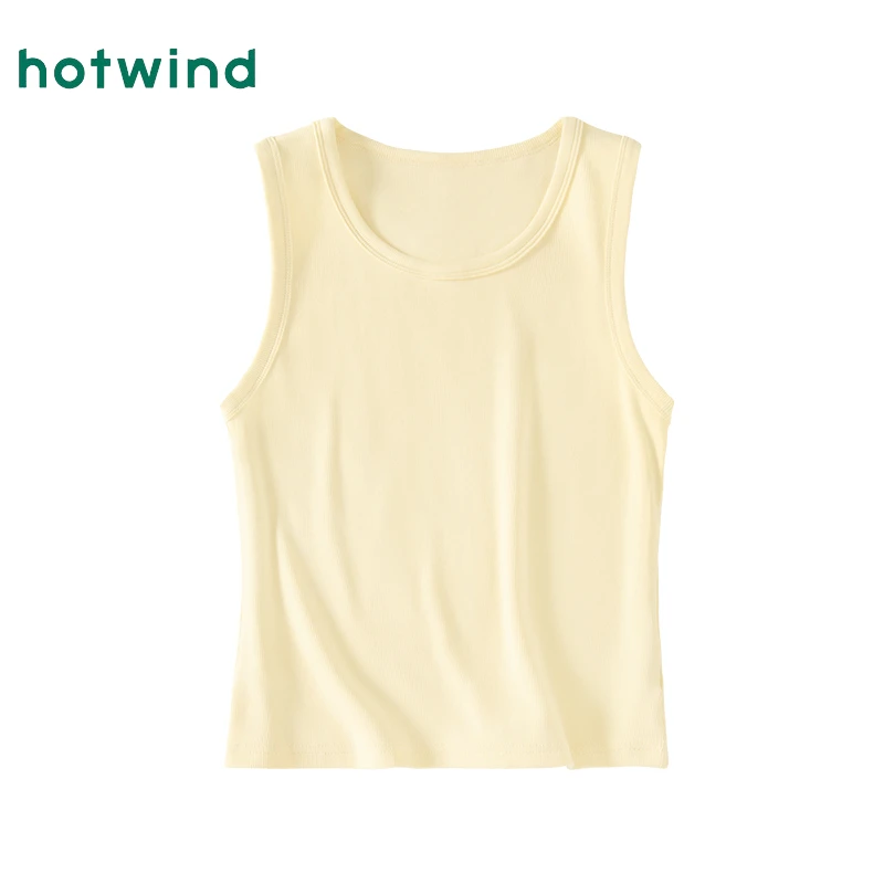 Hotwind/热风夏季针织罗纹背心女2025新款中学生透气亲肤黄色吊带