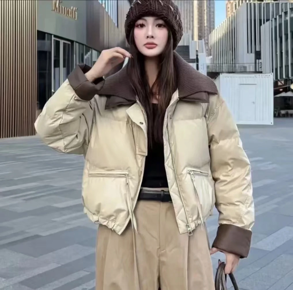 《YT依酷》雅丹风拼接撞色毛线领韩版短款棉服外套YAN