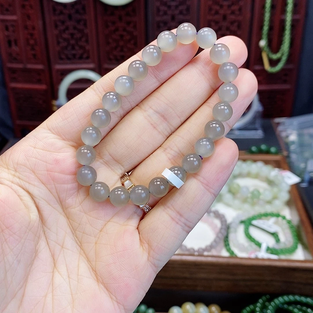 和田玉手串未镶嵌烟灰8