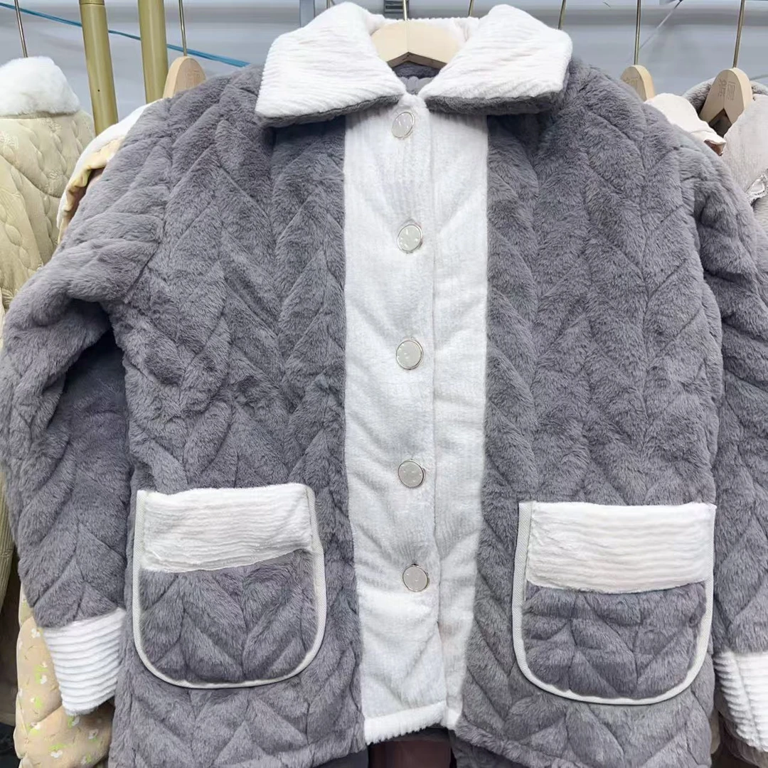 116家居服冬季女士小香精品贵妇款高货翻领三层夹棉