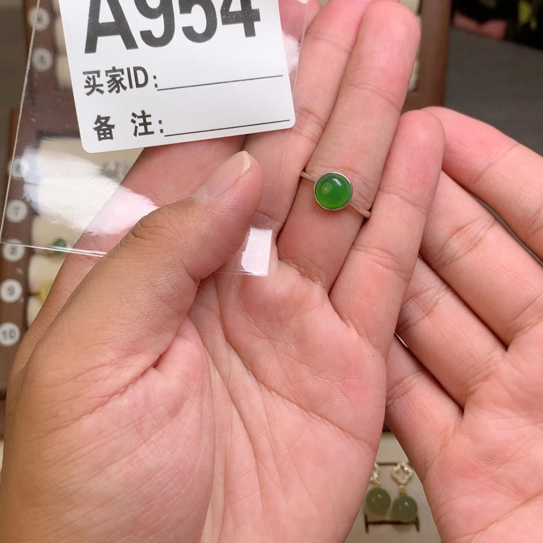 意***寒和田玉（碧玉）戒指银S925镶嵌954