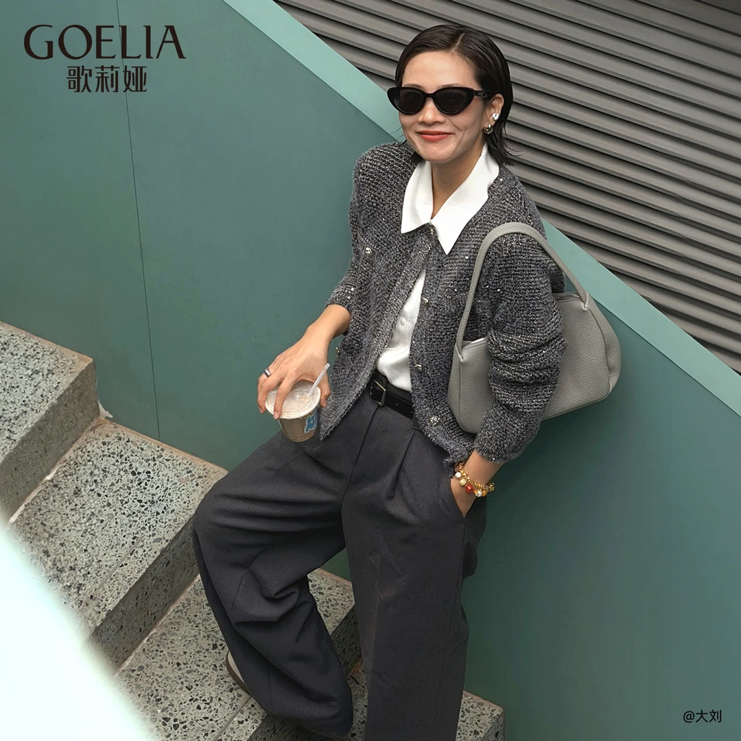 【辛小北专属】歌莉娅秋季新品小香风珠片花纱针织开衫1C9L6J530