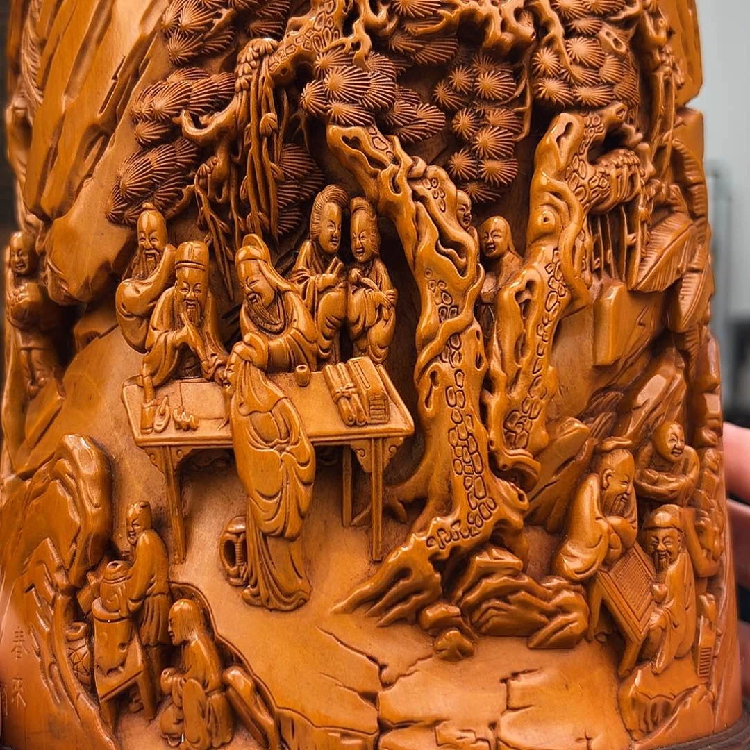 竹易*雕刻西园雅集笔筒