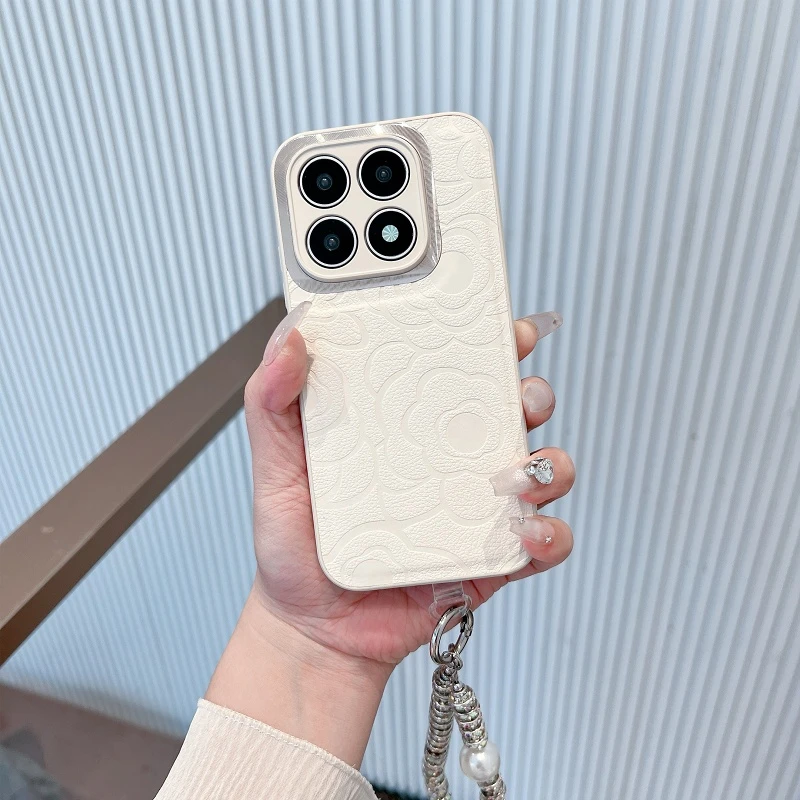 适用于小米17手机壳新款高级感创意皮纹小香风山茶花女款全包防摔