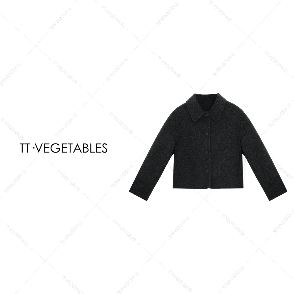 噢芬/小个子 【荷庭】百分百绵羊毛短款外套翻领毛呢大衣522234