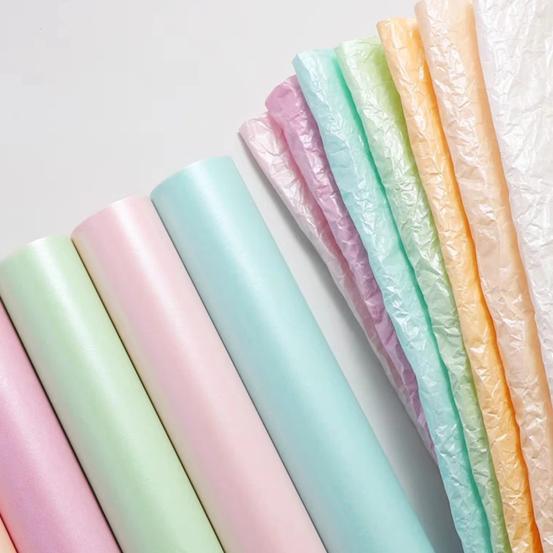 加厚38克珠光雪梨纸防水内衬褶皱小香风花束泡泡边