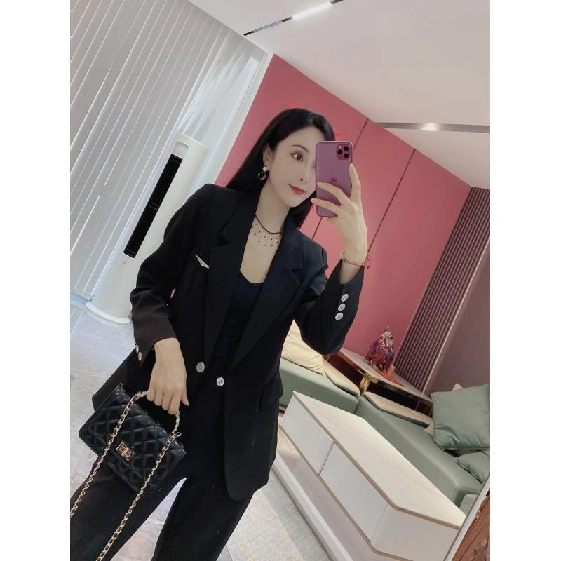 简约百搭西装+后松紧阔腿裤两件套160