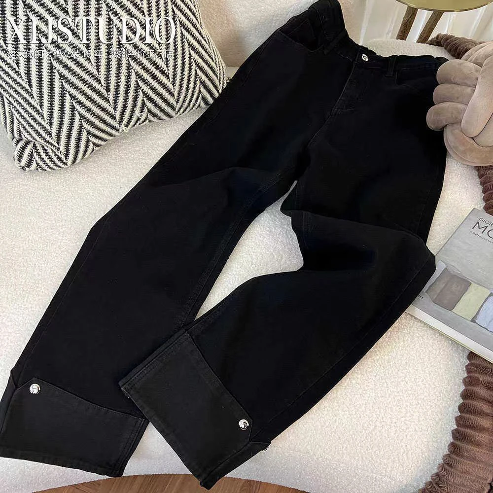 女裤 2024春夏新款裤脚拼接两色烟管弹力牛仔裤#1532