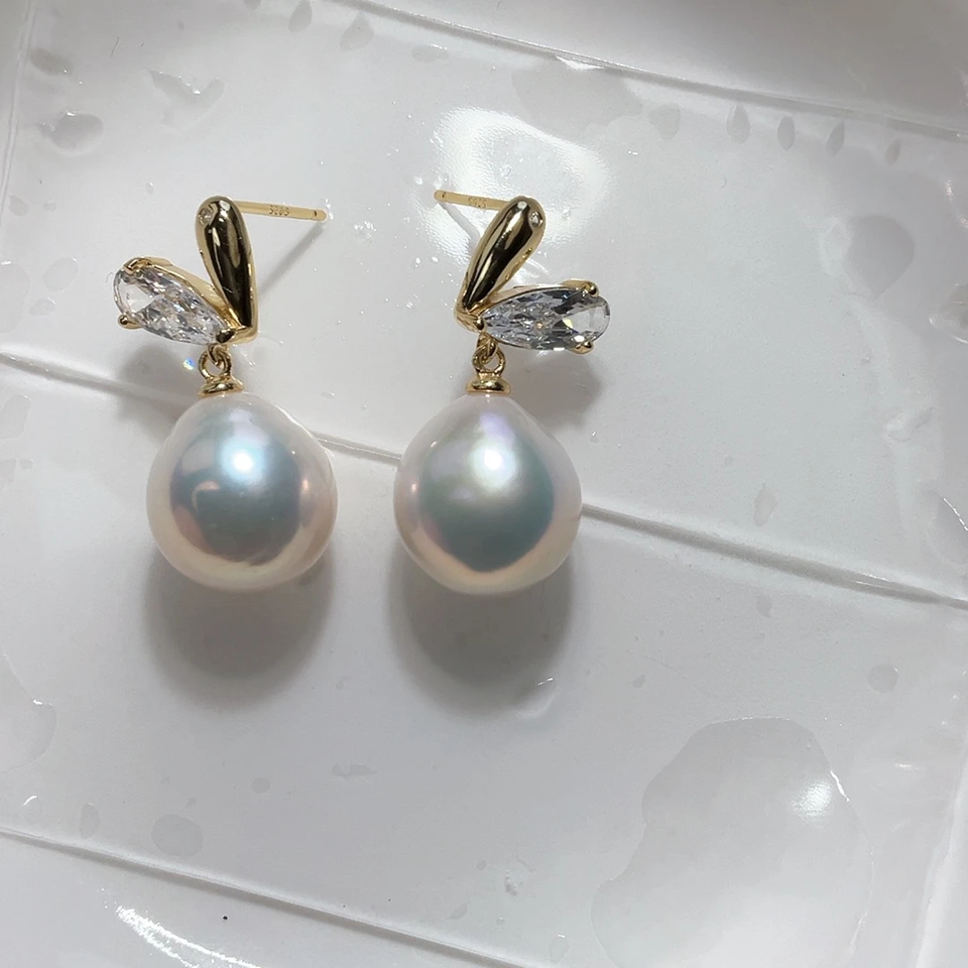淡水珍珠耳饰银S925镶嵌