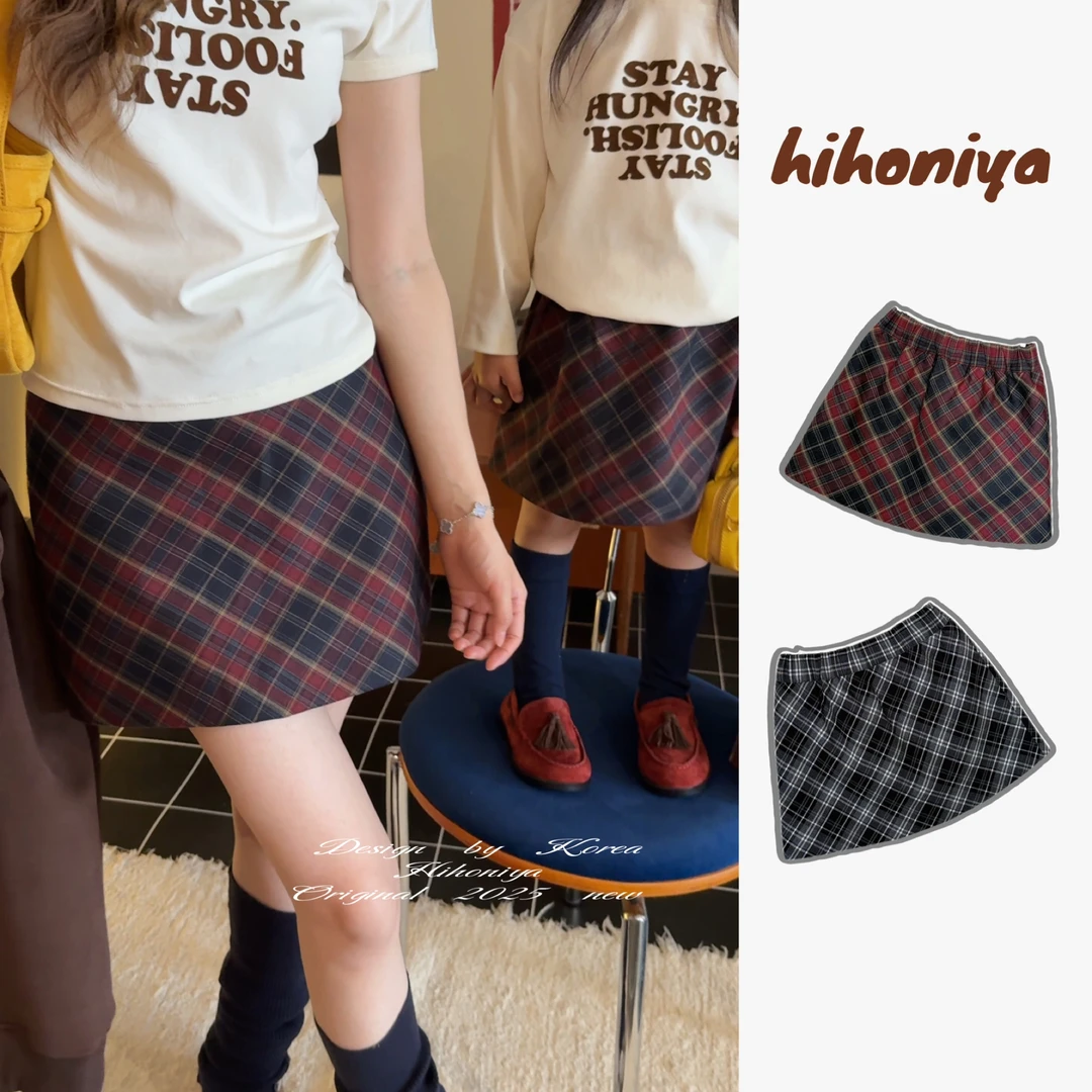 【英伦学院】三Hihoniya~2025秋季亲子复古格纹显瘦韩版A字裙裤