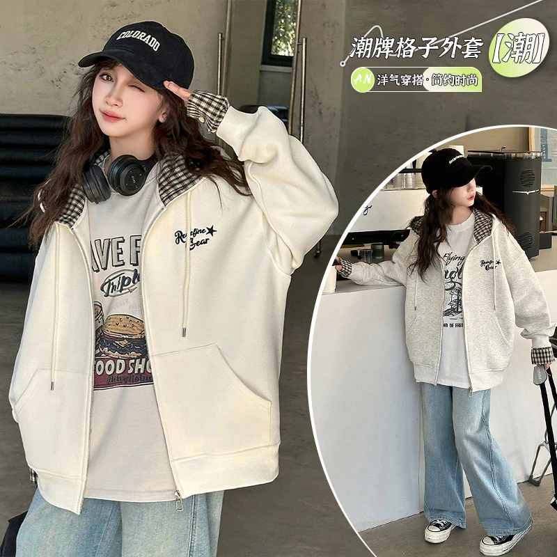 【允恬】女童春季外套2025新款女大童春秋款连帽开衫春装洋气上衣潮