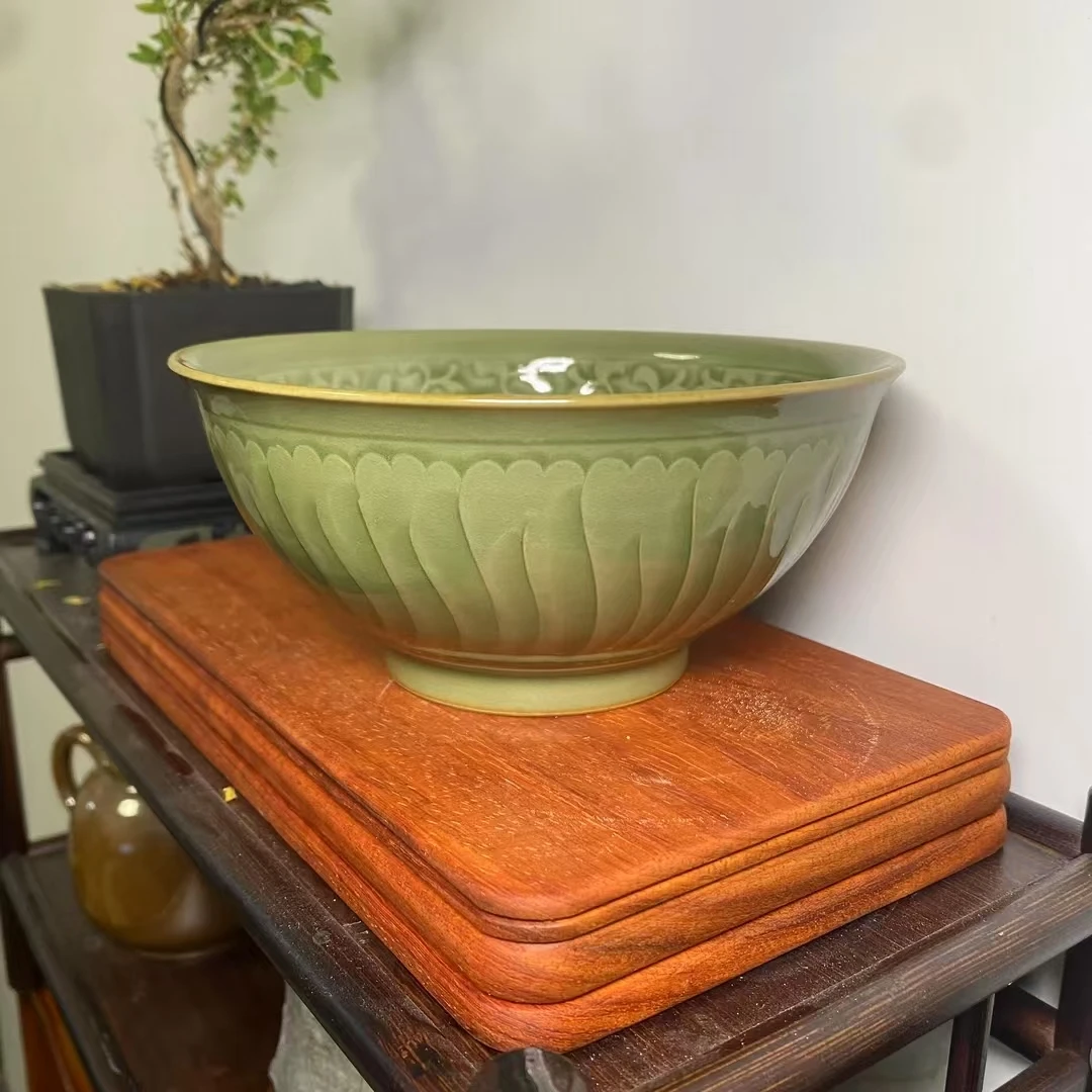 耀州瓷 耀州窑 内外刻菊纹饰碗 瓷碗