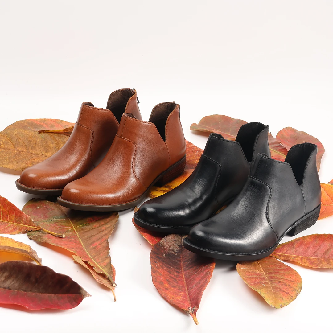 全粒面头层牛皮海外热销女鞋kerri短靴百搭保暖V口设计西部风踝靴