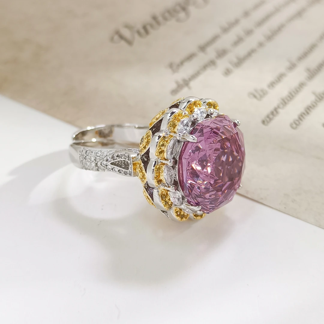 铜合金合成锆石戒指 WHSM-008582【粉玫云瑶】戒指轻奢精致小众