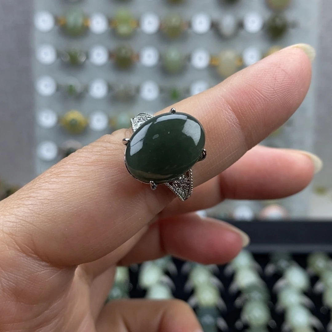 和田玉（青玉）合金戒指