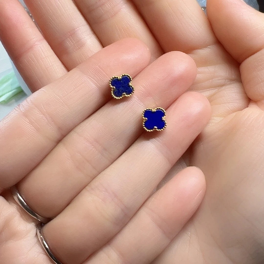 青金石银S925镶嵌耳饰耳钉小号