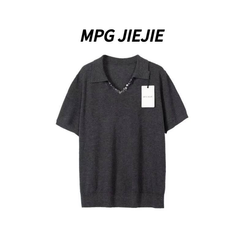 MPG JIEJIE【势不可挡】早秋大码翻领针织短袖衬衣纯欲慵懒风女装