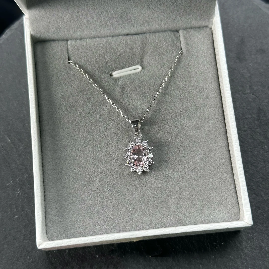 茉莉仙子原创设计 摩根石吊坠项链v型925银粉色轻奢气质