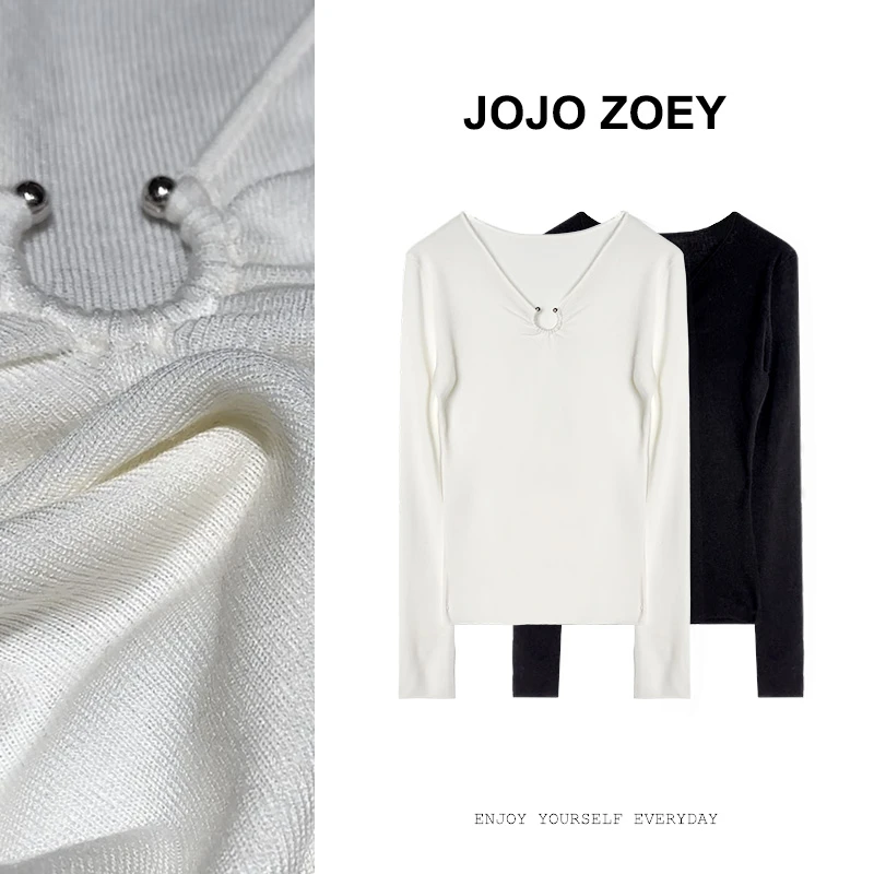 JOJO ZOEY【清仓NO退换】超显瘦V型露锁骨纯色修身打底衫zz-3115
