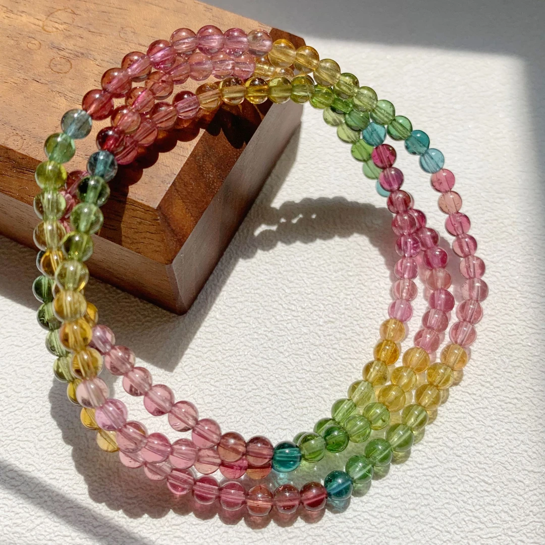 BX01天然彩碧玺三圈女款时尚饰品礼物碧玺多圈多样性发一