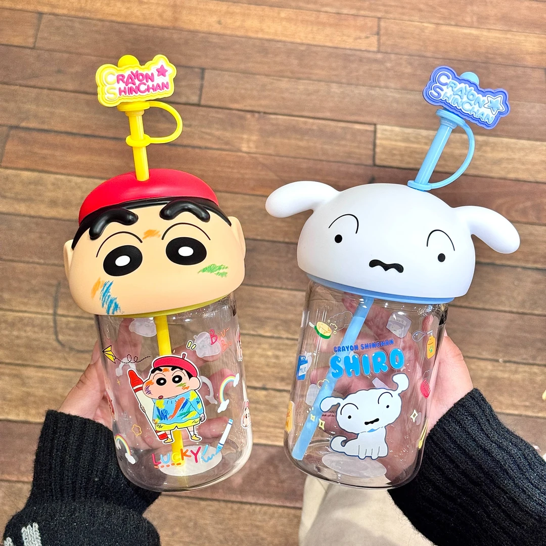 蜡笔小新吸管玻璃杯高硼硅耐高温杯子家用办公室水杯2025新款女生