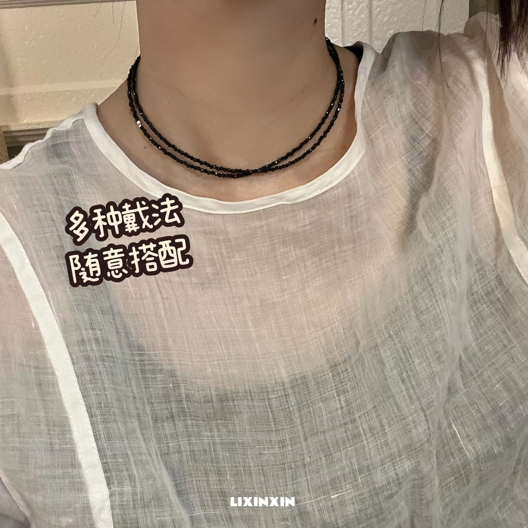 链子925银 925银日韩女百搭ins手工时尚个性简约黑色颈链毛衣链