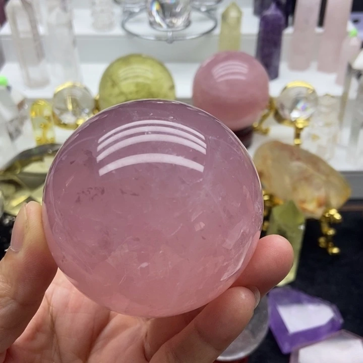 未镶嵌摆件水晶粉晶球6.5cm
