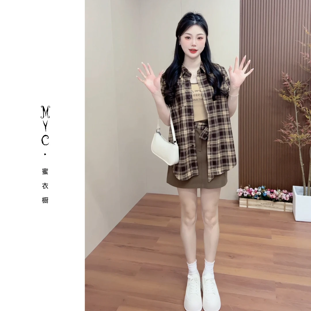 【MYC严选】2025秋季新款美式时尚复古格子休闲风遮肉显瘦四件套