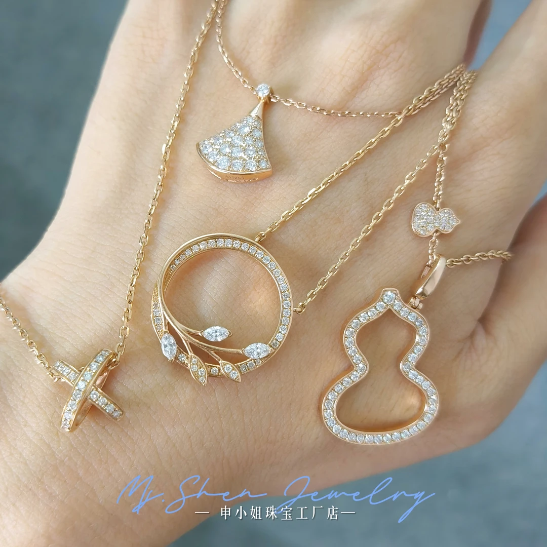 【申小姐】18K玫瑰金钻石项链葫芦裙子交叉花环颈链