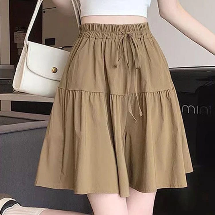 慵懒风冰丝速干阔腿裤裙短裤子女夏季薄款大码休闲五分裤半身裙裤