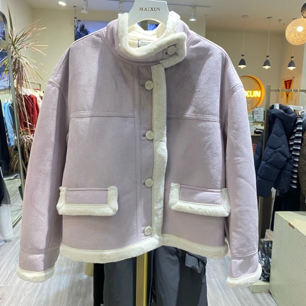 麦寻秋冬新款立领保暖减龄时尚软糯毛毛一体外套waszs03z