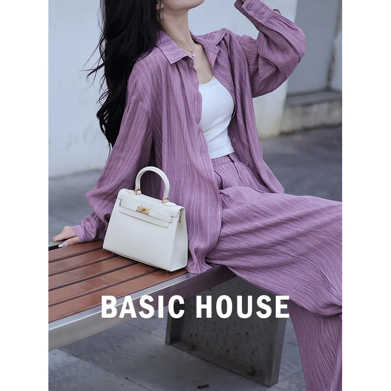 Basic House/百家好CSM春夏休闲百搭宽松韩版时尚垂感气质两件套