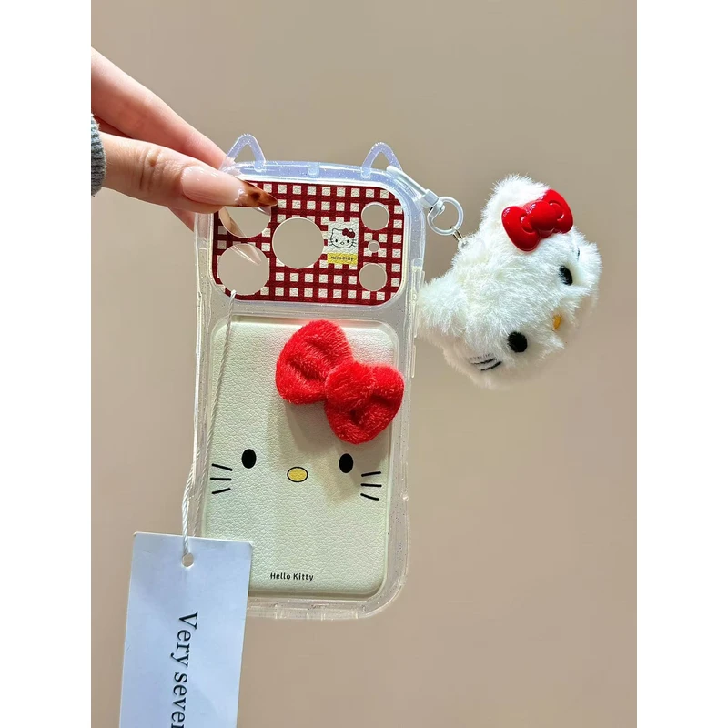 立体耳朵猫咪表情蝴蝶结挂件适用苹果17promax手机壳15iphone16