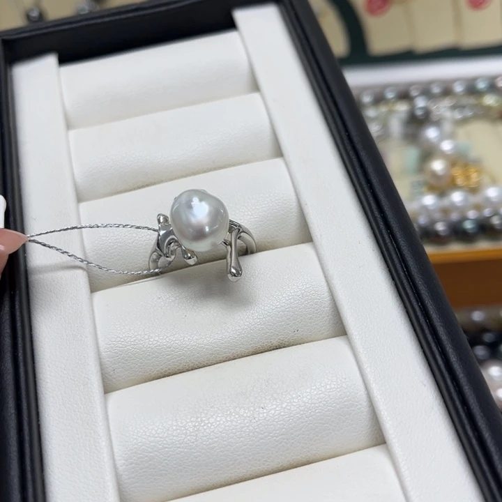 海水珍珠银S925镶嵌戒指keshi戒指55号