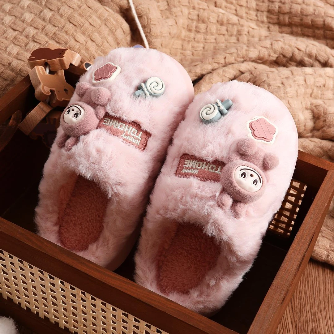 拉布布儿童棉拖鞋女童冬季新款男童室内家居拖鞋女孩保暖毛毛棉拖