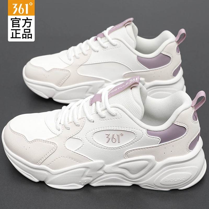361°女鞋运动鞋秋冬季皮面防泼水增高老爹鞋官方正品软底百搭鞋子